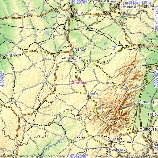 Topographic map of Charmes