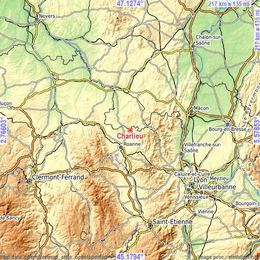 Topographic map of Charlieu