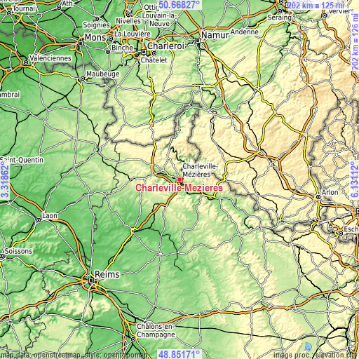 Topographic map of Charleville-Mézières