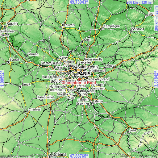 Topographic map of Charenton-le-Pont