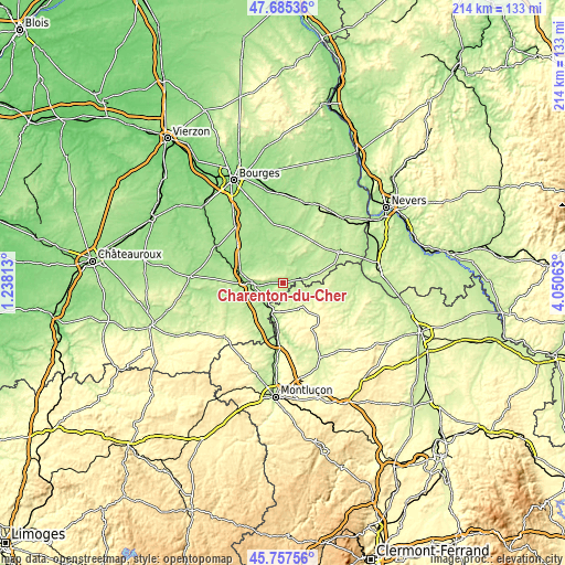 Topographic map of Charenton-du-Cher