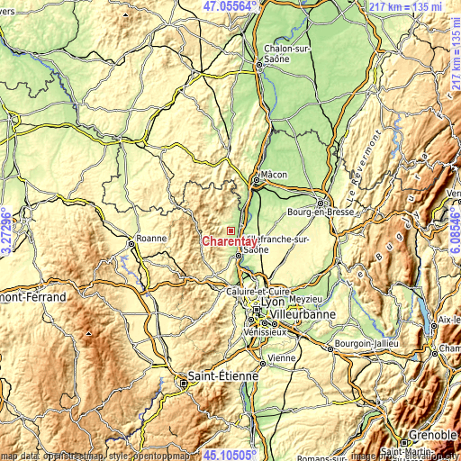 Topographic map of Charentay