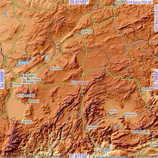 Topographic map of Pınarbaşı