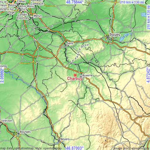 Topographic map of Charbuy