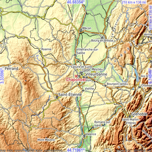 Topographic map of Chaponost