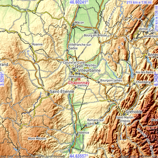 Topographic map of Chaponnay
