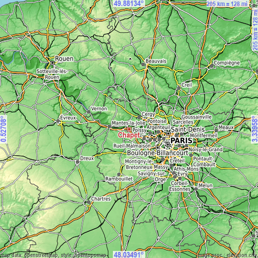 Topographic map of Chapet