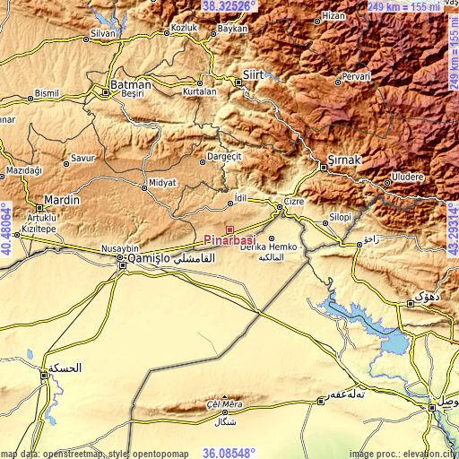 Topographic map of Pınarbaşı