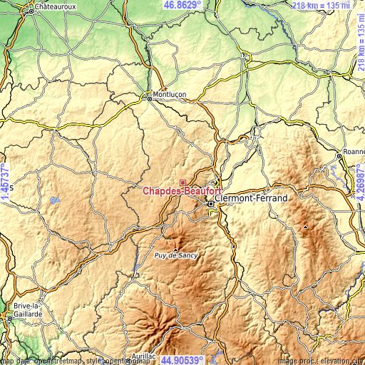 Topographic map of Chapdes-Beaufort