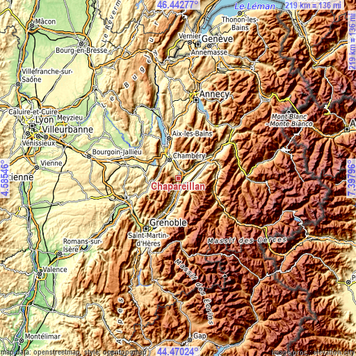 Topographic map of Chapareillan
