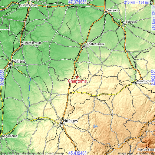 Topographic map of Chantôme