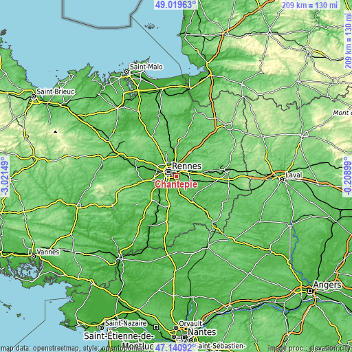 Topographic map of Chantepie