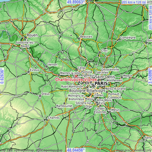 Topographic map of Chanteloup-les-Vignes