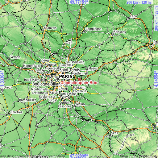 Topographic map of Chanteloup-en-Brie