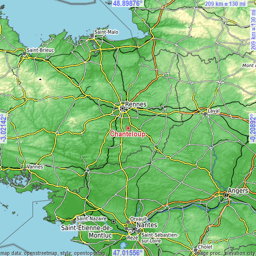 Topographic map of Chanteloup