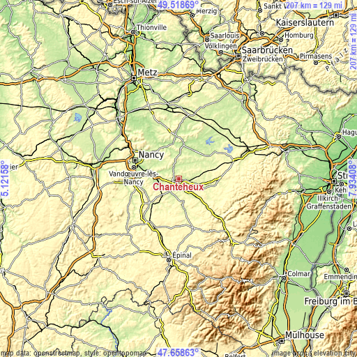 Topographic map of Chanteheux