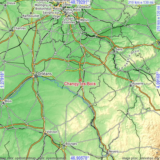 Topographic map of Changy-les-Bois