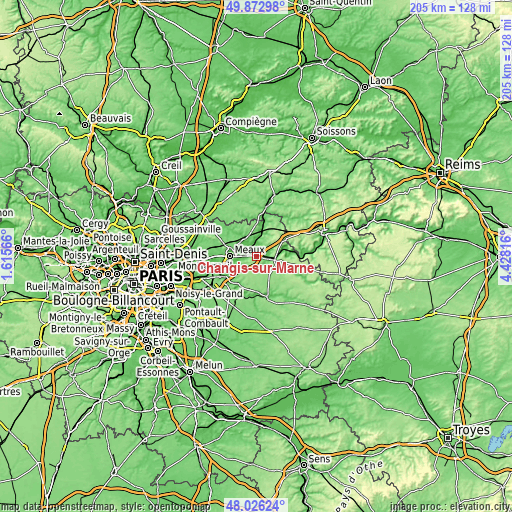 Topographic map of Changis-sur-Marne