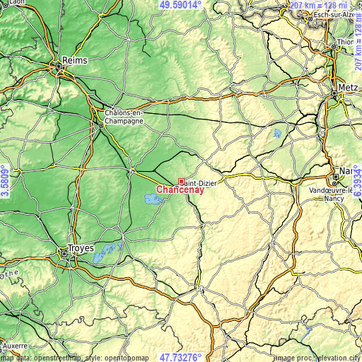 Topographic map of Chancenay