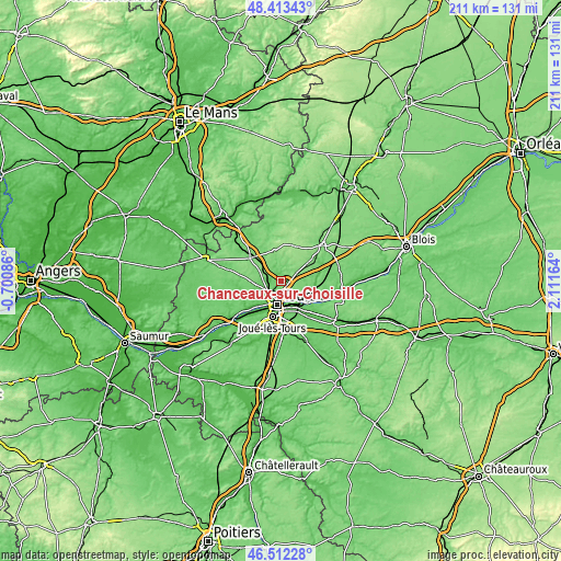 Topographic map of Chanceaux-sur-Choisille