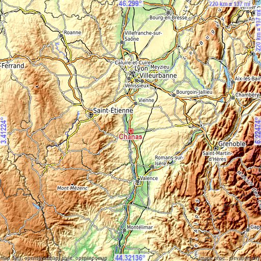 Topographic map of Chanas