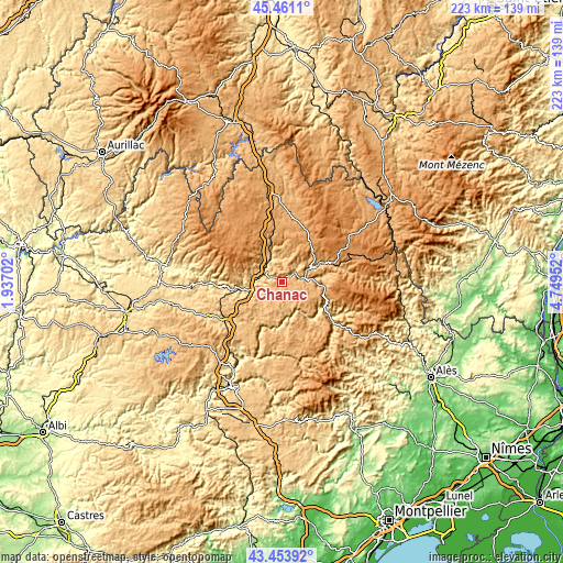 Topographic map of Chanac