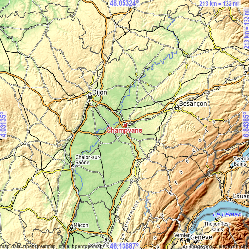 Topographic map of Champvans