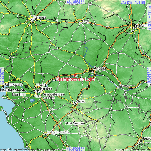 Topographic map of Champtocé-sur-Loire