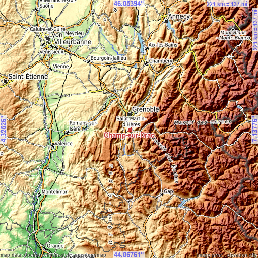 Topographic map of Champ-sur-Drac