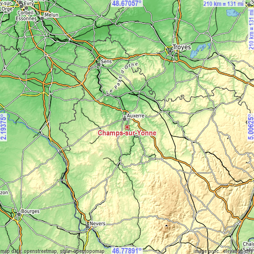 Topographic map of Champs-sur-Yonne