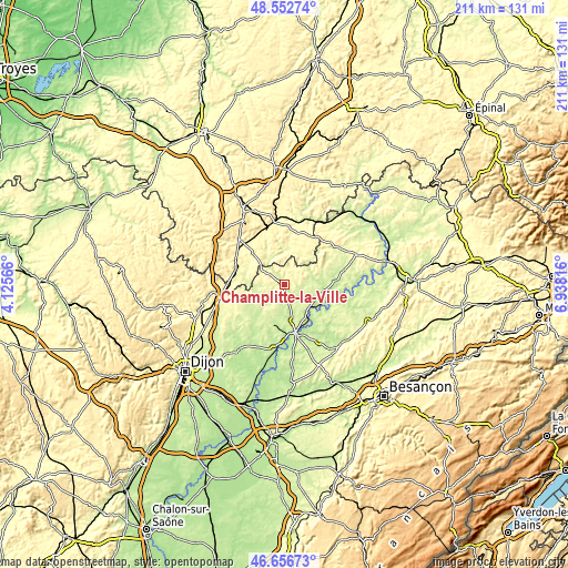 Topographic map of Champlitte-la-Ville