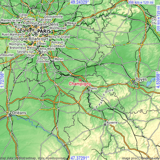 Topographic map of Champigny