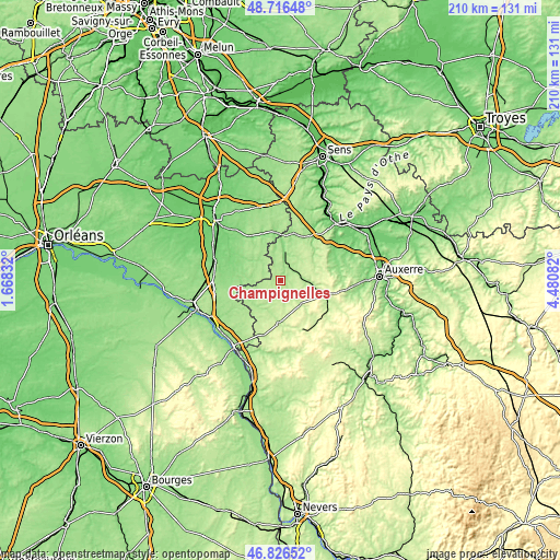 Topographic map of Champignelles