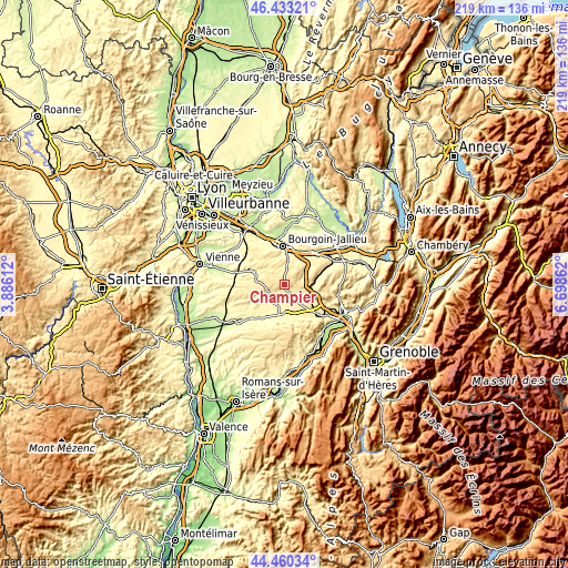 Topographic map of Champier