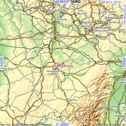 Topographic map of Champenoux