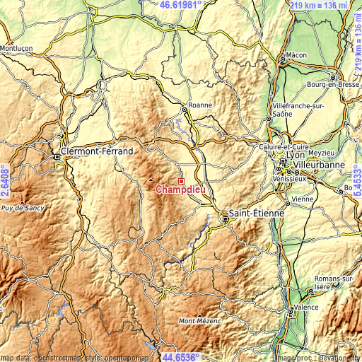 Topographic map of Champdieu