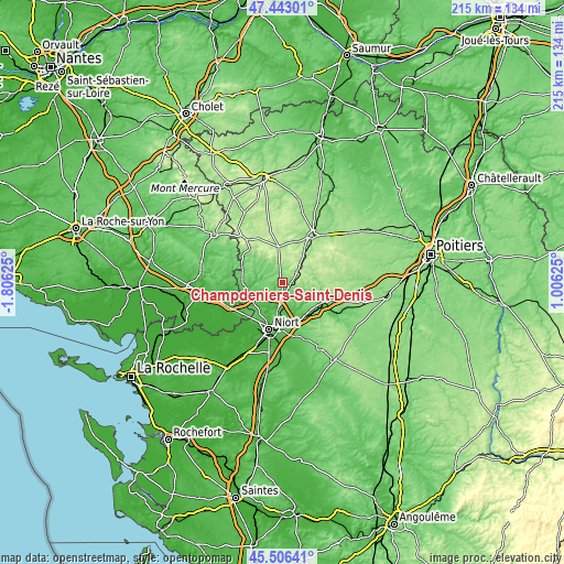 Topographic map of Champdeniers-Saint-Denis