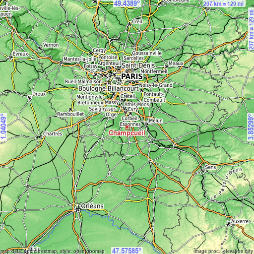 Topographic map of Champcueil