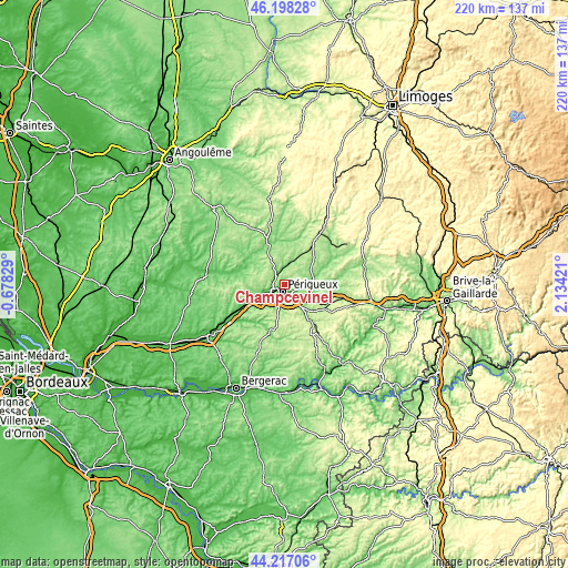 Topographic map of Champcevinel