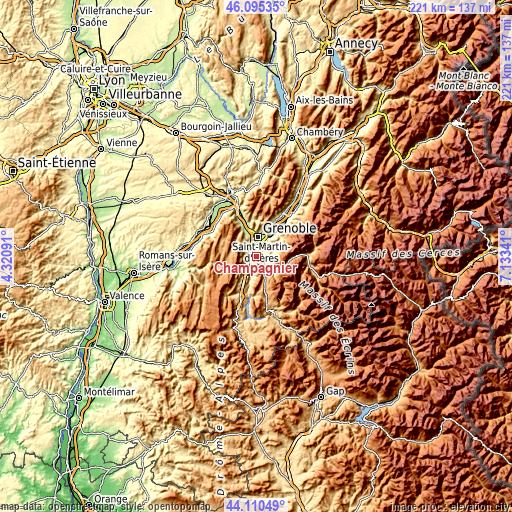 Topographic map of Champagnier