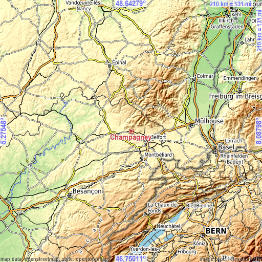 Topographic map of Champagney