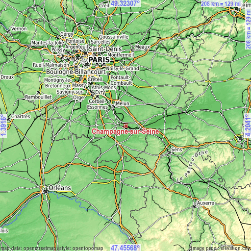 Topographic map of Champagne-sur-Seine