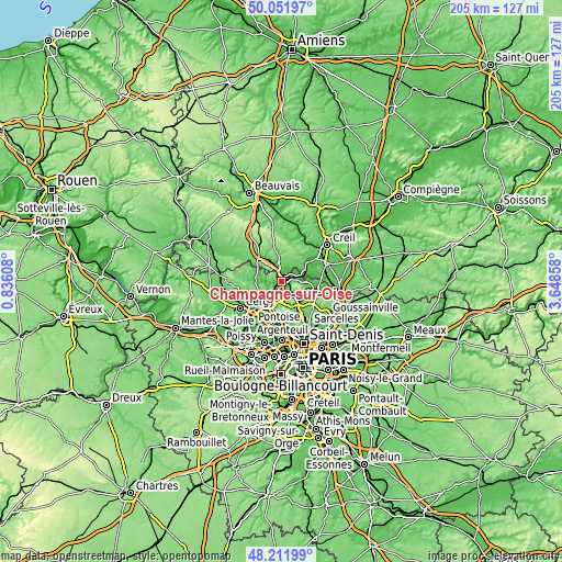 Topographic map of Champagne-sur-Oise