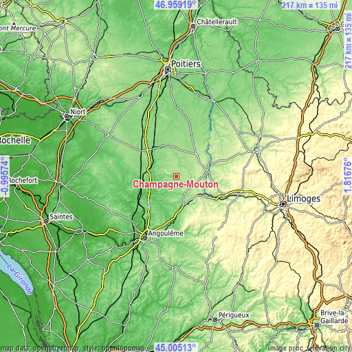 Topographic map of Champagne-Mouton