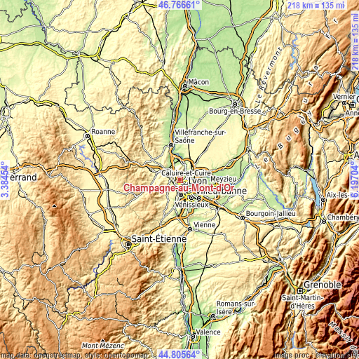 Topographic map of Champagne-au-Mont-d’Or