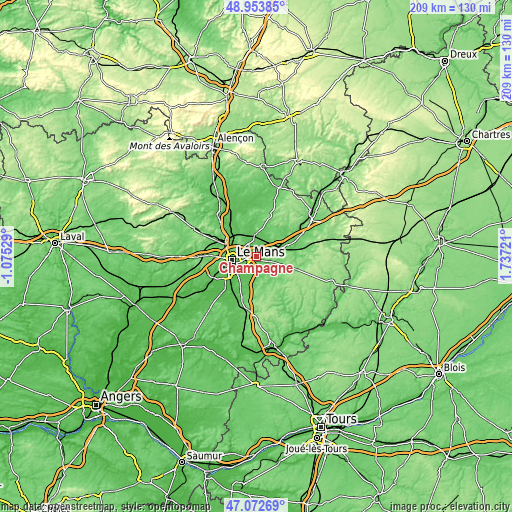 Topographic map of Champagné