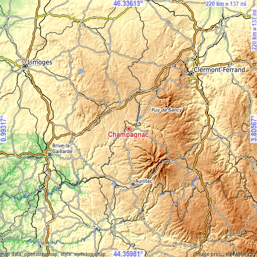 Topographic map of Champagnac