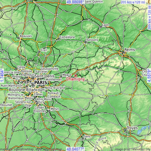 Topographic map of Chamigny