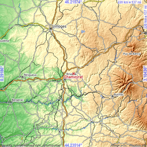 Topographic map of Chameyrat