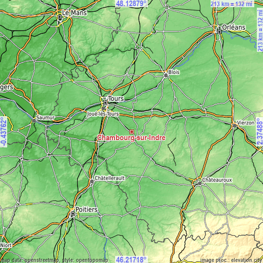 Topographic map of Chambourg-sur-Indre